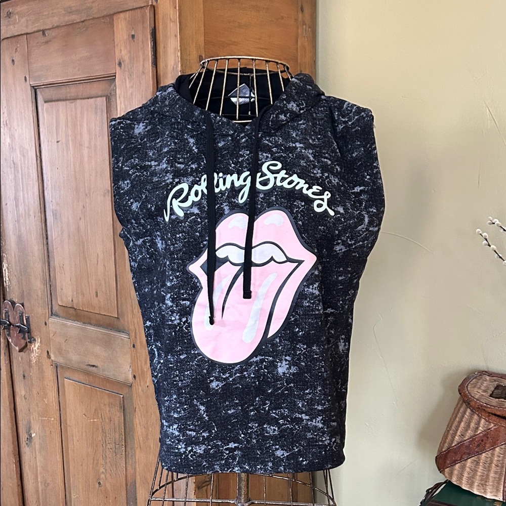 Rolling Stones Pink Tongue Graphic Muscle Tank with Hood
